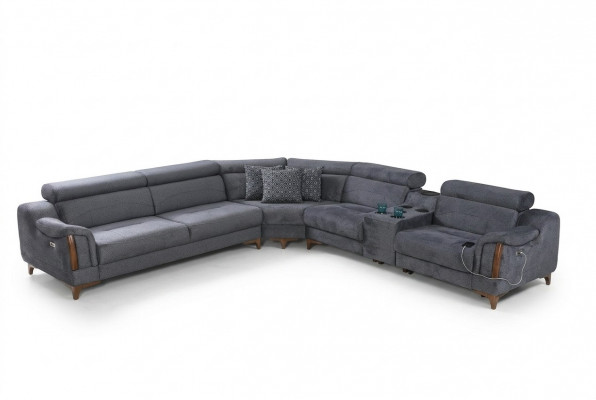 Grou Ecksofa Wunnzëmmer Luxus Sofa L-Form Modern Design Miwwelen Textil
