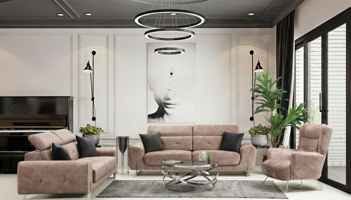 Canapé-Set Dréisëtzer Sofas Wunnzëmmer Fotell Modernen Design Textil