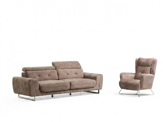 Set 2 Stéck Wunnzëmmer Sofagarnitur Dreisëtzer Sofa Couch Modern Sessel Textil
