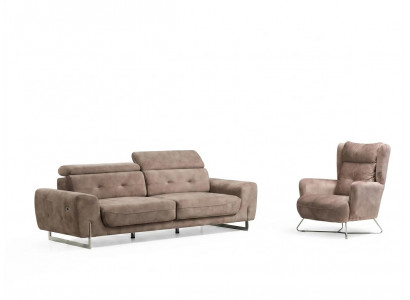 Set 2 Stéck Wunnzëmmer Sofagarnitur Dreisëtzer Sofa Couch Modern Sessel Textil