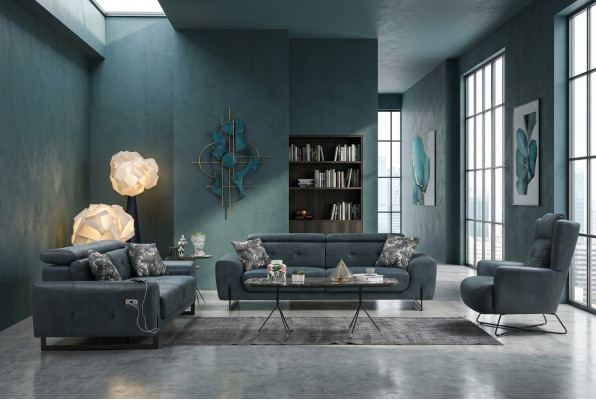 Modern Set 3 Stück Wunnzëmmer Sofagarnitur Designer Sëtzmiwwel Pultsessel Nei
