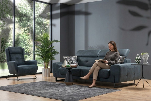 Sotzkombinatioun 2 tlg Drësëtzer Sofa Couch Wunnzëmmer Designer Sessel Textil Miwwelen