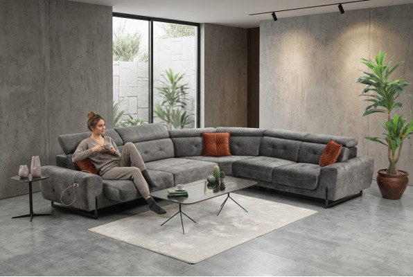 Grou Eckcouch Designer Wunnzëmmer Canapé Sofa L-Form Polster Luxus Miwwel Modern