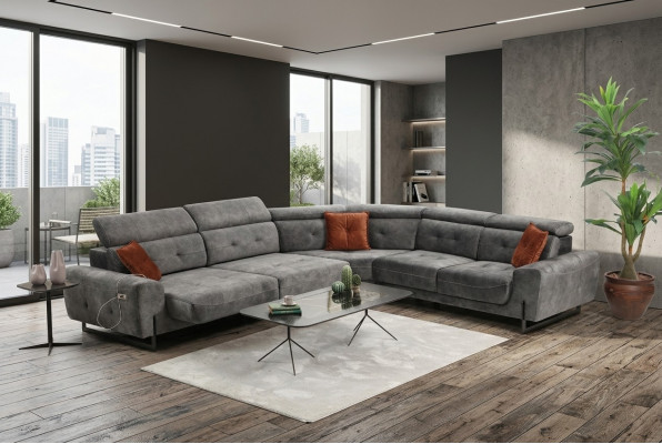 Grou Eckcouch Designer Wunnzëmmer Canapé Sofa L-Form Polster Luxus Miwwel Modern