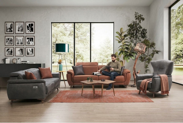 Canapé-Set 3-tlg Wunnzëmmer Dräisëtzer Sofa Couch Modern Fotell Luxus
