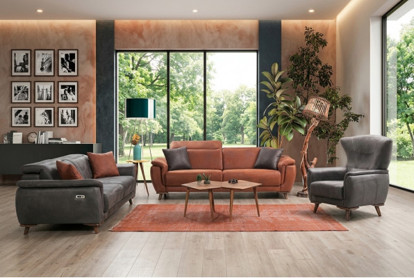 Canapé-Set 3-tlg Wunnzëmmer Dräisëtzer Sofa Couch Modern Fotell Luxus