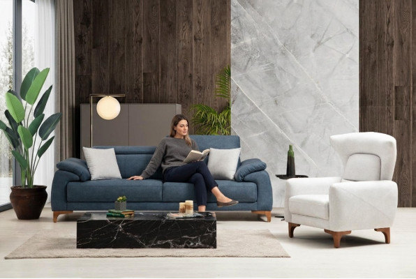 Komplett Sofa Couch Dräisëtz Wäiss Sëtz Living Zëmmer Sofagarnitur 3tlg