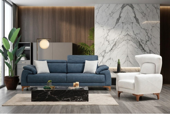 Komplett Sofa Couch Dräisëtz Wäiss Sëtz Living Zëmmer Sofagarnitur 3tlg