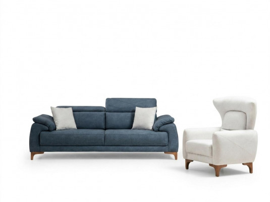 Komplett Sofa Couch Dräisëtz Wäiss Sëtz Living Zëmmer Sofagarnitur 3tlg