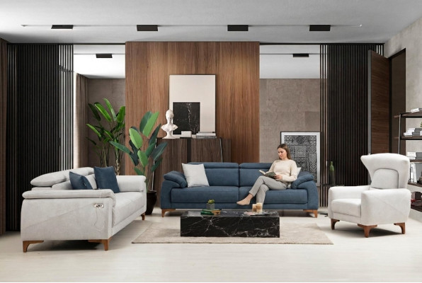 Wunnzëmmer Set Modern Luxus Sofa Garnitur 3 Stéck Polstermöbel Textil Nei