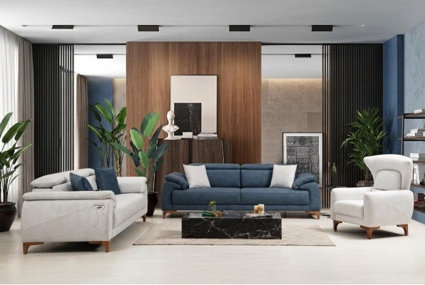 Wunnzëmmer Set Modern Luxus Sofa Garnitur 3 Stéck Polstermöbel Textil Nei
