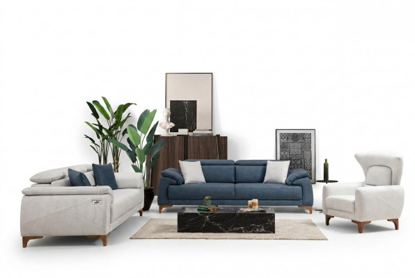 Wunnzëmmer Set Modern Luxus Sofa Garnitur 3 Stéck Polstermöbel Textil Nei