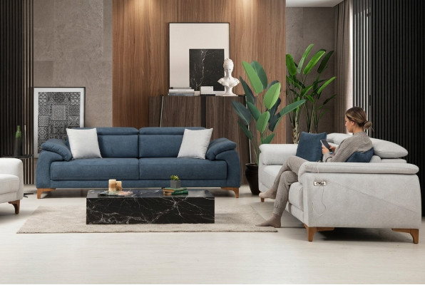 Modern Drësëtzer 2x Sofasen Canapé Sofa Garnitur Komplett Textil Miwwelen Design