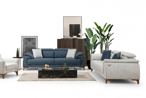 Modern Drësëtzer 2x Sofasen Canapé Sofa Garnitur Komplett Textil Miwwelen Design