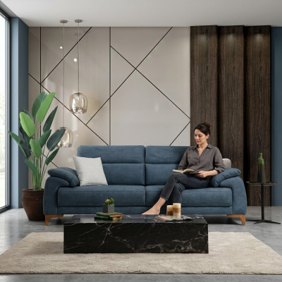 Sofa Canapé Wunnzëmmer Modern Miwwelen Dräisëtzer Blo Polstersofa Design