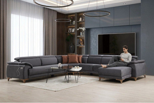 Wunnzëmmer Eckcanapé U-Form Polstermébel Canapé Couch Modern Miwweldesign