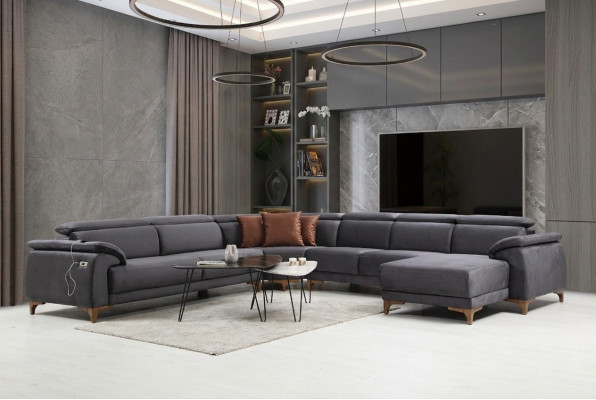 Wunnzëmmer Eckcanapé U-Form Polstermébel Canapé Couch Modern Miwweldesign