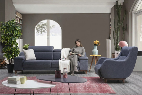 Wunnzëmmer Komplett 2 Stéck Dräisëtzer Sofa Modern Sëtz Textil Nei Miwwelen Couch
