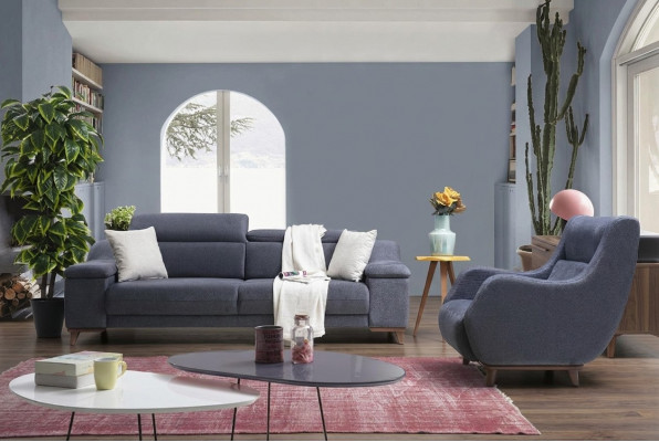 Wunnzëmmer Komplett 2 Stéck Dräisëtzer Sofa Modern Sëtz Textil Nei Miwwelen Couch