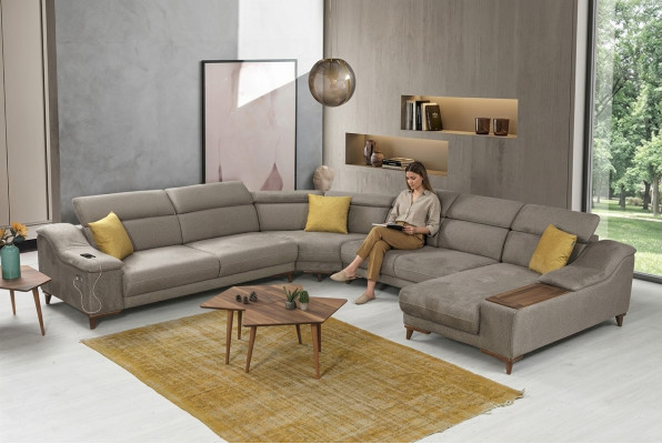 Sofa U-Form Wunnzëmmer Ecksofa Polstermöbel Modern Polster Textil Design