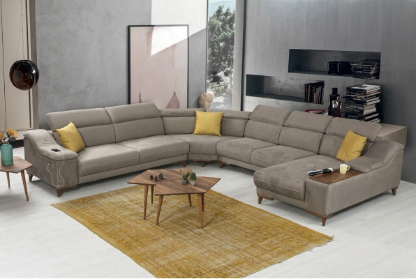 Sofa U-Form Wunnzëmmer Ecksofa Polstermöbel Modern Polster Textil Design