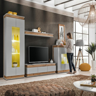 Wunnenzëmmer Set 5 Stéck TV Stänn Modern Vitrin Holz Miwwel Luxus Kommode Nei