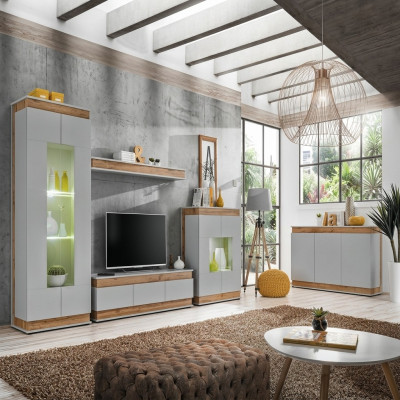 Wunnenzëmmer Set 5 Stéck TV Stänn Modern Vitrin Holz Miwwel Luxus Kommode Nei
