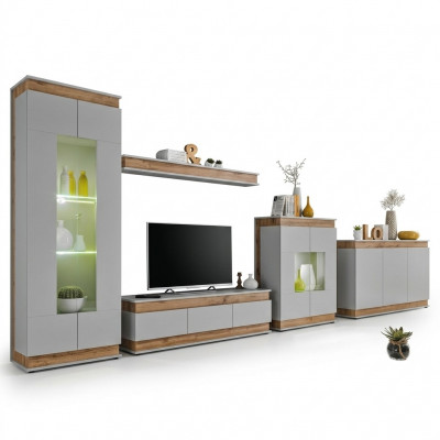 Wunnenzëmmer Set 5 Stéck TV Stänn Modern Vitrin Holz Miwwel Luxus Kommode Nei