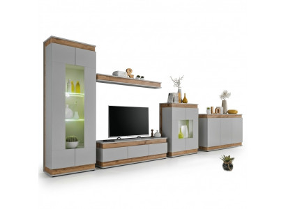 Wunnenzëmmer Set 5 Stéck TV Stänn Modern Vitrin Holz Miwwel Luxus Kommode Nei