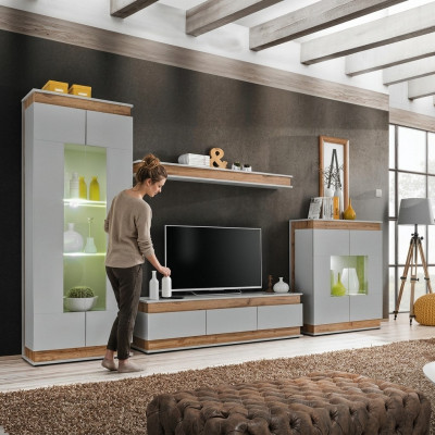 Luxus Modern Wunnzëmmer Set 4-Deeler Wunnwand Vitrinn Regal Holz Miwwelen Néien