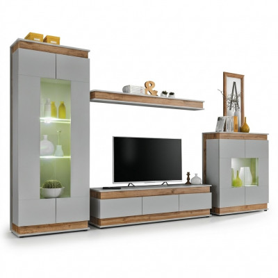 Luxus Modern Wunnzëmmer Set 4-Deeler Wunnwand Vitrinn Regal Holz Miwwelen Néien