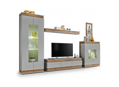 Luxus Modern Wunnzëmmer Set 4-Deeler Wunnwand Vitrinn Regal Holz Miwwelen Néien