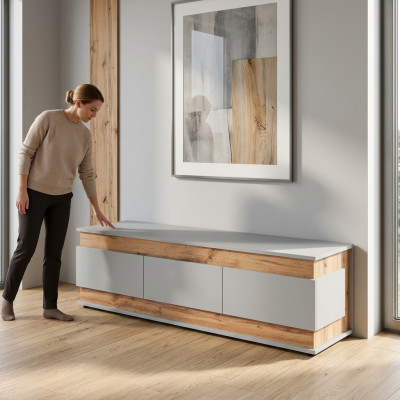 Luxus Wäiss TV Stänner Wunnzëmmer Modernen Design Neit Holz Miwwel Lowboard