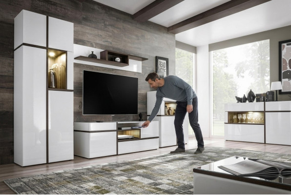 Set vu 5 Stéck Wunnzëmmer TV-Ständer Schaf Wunnwänn Holz Modern Miwwelen Nei