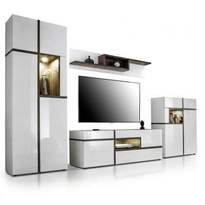 Modern Wunnwand Set 4 tlg Wunnzëmmer Wäiss Holz Miwwel Schief TV-Stänner