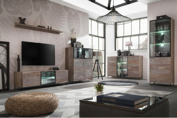 Design Wunnwand TV-Stänner 2x Vitrin rtv Lowboard Ariichtung Set 5 Deeler