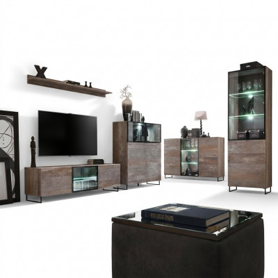 Design Wunnwand TV-Stänner 2x Vitrin rtv Lowboard Ariichtung Set 5 Deeler