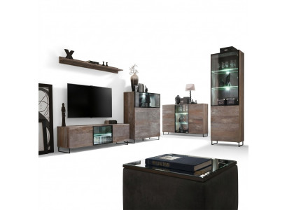 Design Wunnwand TV-Stänner 2x Vitrin rtv Lowboard Ariichtung Set 5 Deeler