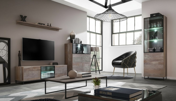 Modern Wunnzëmmer Set TV-Ständer Design Ariichtung Vitrin Nei Holz Miwwel