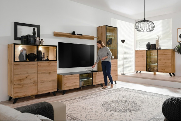 Wunnwand Set 5 Deeler Luxus Wunnzëmmer Kommode TV-Stänner Design Ariichtung