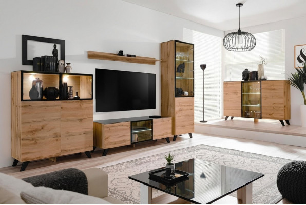 Wunnwand Set 5 Deeler Luxus Wunnzëmmer Kommode TV-Stänner Design Ariichtung