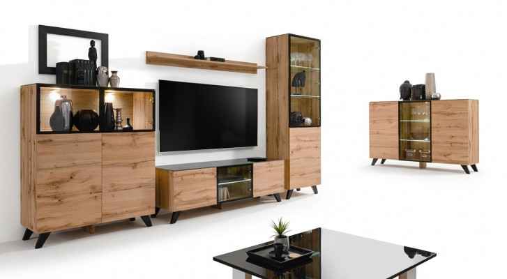Wunnwand Set 5 Deeler Luxus Wunnzëmmer Kommode TV-Stänner Design Ariichtung