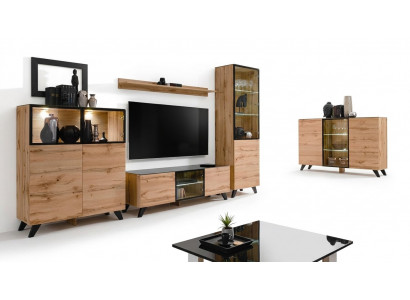 Wunnwand Set 5 Deeler Luxus Wunnzëmmer Kommode TV-Stänner Design Ariichtung