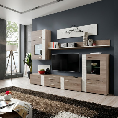 Wunnwand TV Wand Holzstil Modern Regal Wunnzëmmer Miwwelen Schaf nei