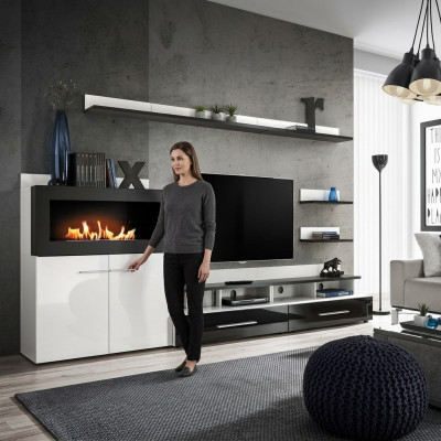 Wunnwand TV-Stänner Kommode mat agebautem Kamäin Designer Miwwelen Modern