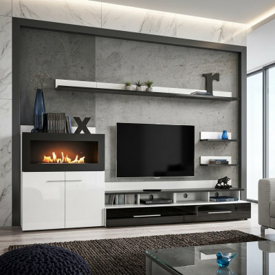Wunnwand TV-Stänner Kommode mat agebautem Kamäin Designer Miwwelen Modern