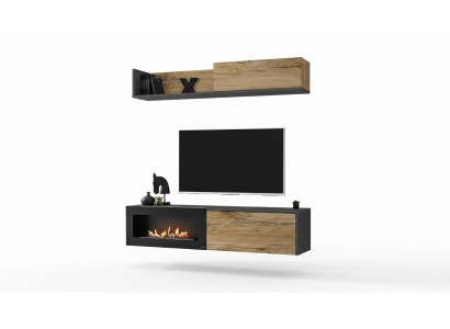 Wunnwand TV Miwwel Wunnzëmmer Regal TV Stänner mat Kamäin Modern Holz Braun
