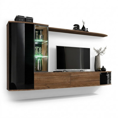 Wunnwand Set Luxus Wunnzëmmer TV Ständer Holz Wandregal Wandkabinett Nei