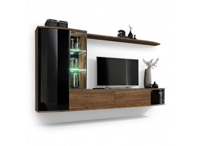 Wunnwand Set Luxus Wunnzëmmer TV Ständer Holz Wandregal Wandkabinett Nei