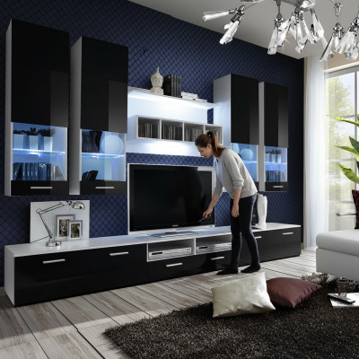 Wohnwand Schwaarz Miwwelen Wunnzëmmer Designer Luxus TV Ständer Holz Wandregal